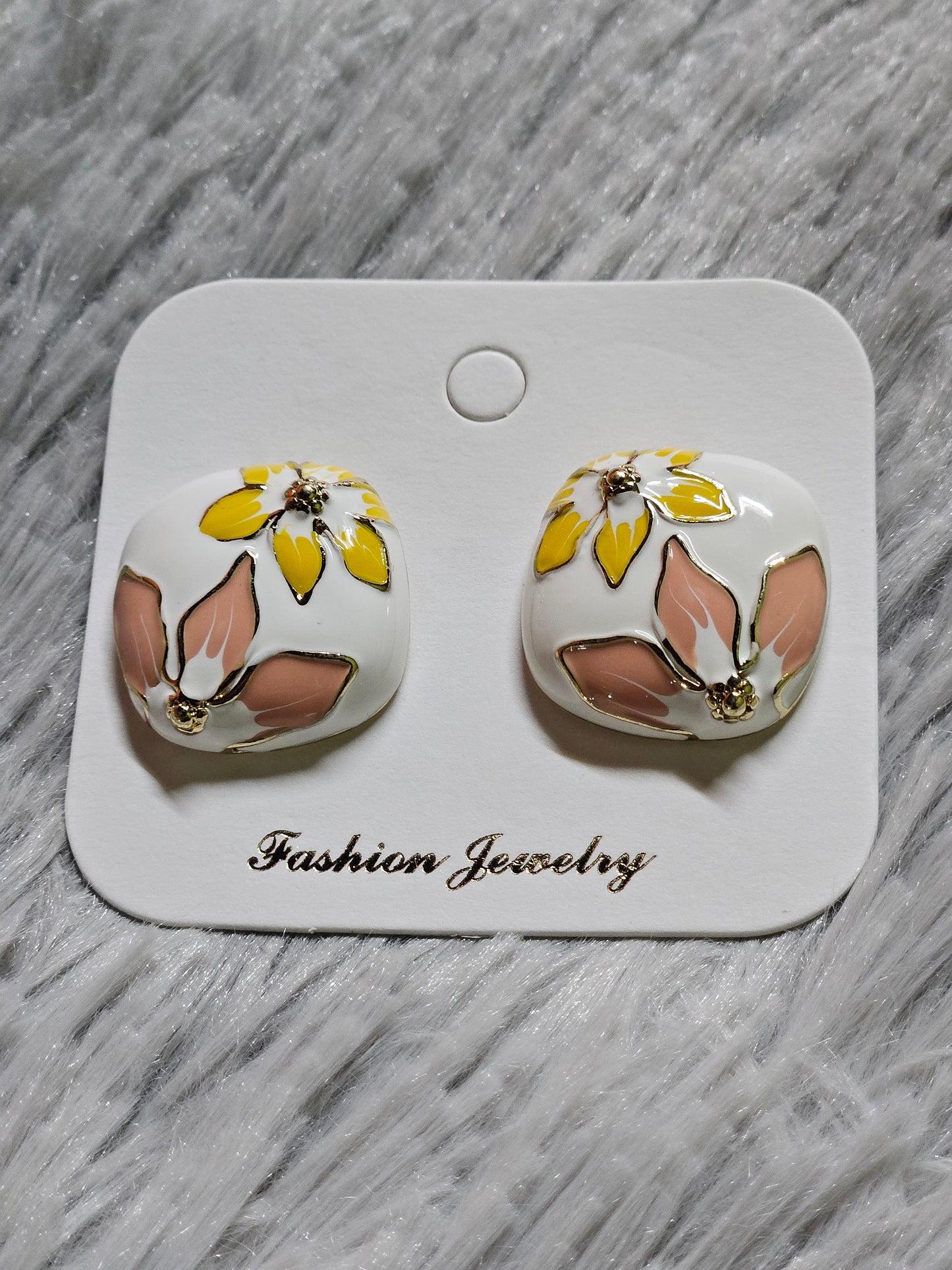 Floral Enamel Stud Earrings – Yellow & Blush Petals