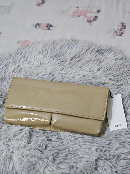 Patent Flap Clutch Bag – Nude Beige by Mango
