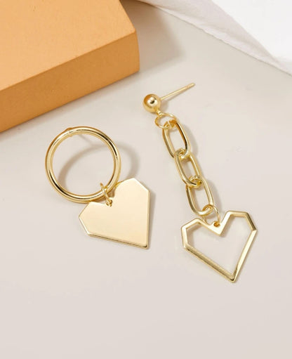 Heart Mismatched Golden Earrings