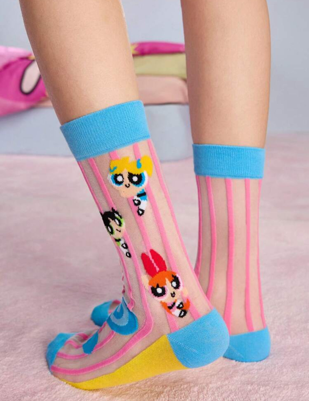 THE POWERPUFF GIRLS 2 Pairs Super Thin Cartoon Heart & Polka Dot Pattern Socks Crystal Stockings For Women, Breathable & Soft, Suitable For Spring & Summer Daily Wear,Y2K