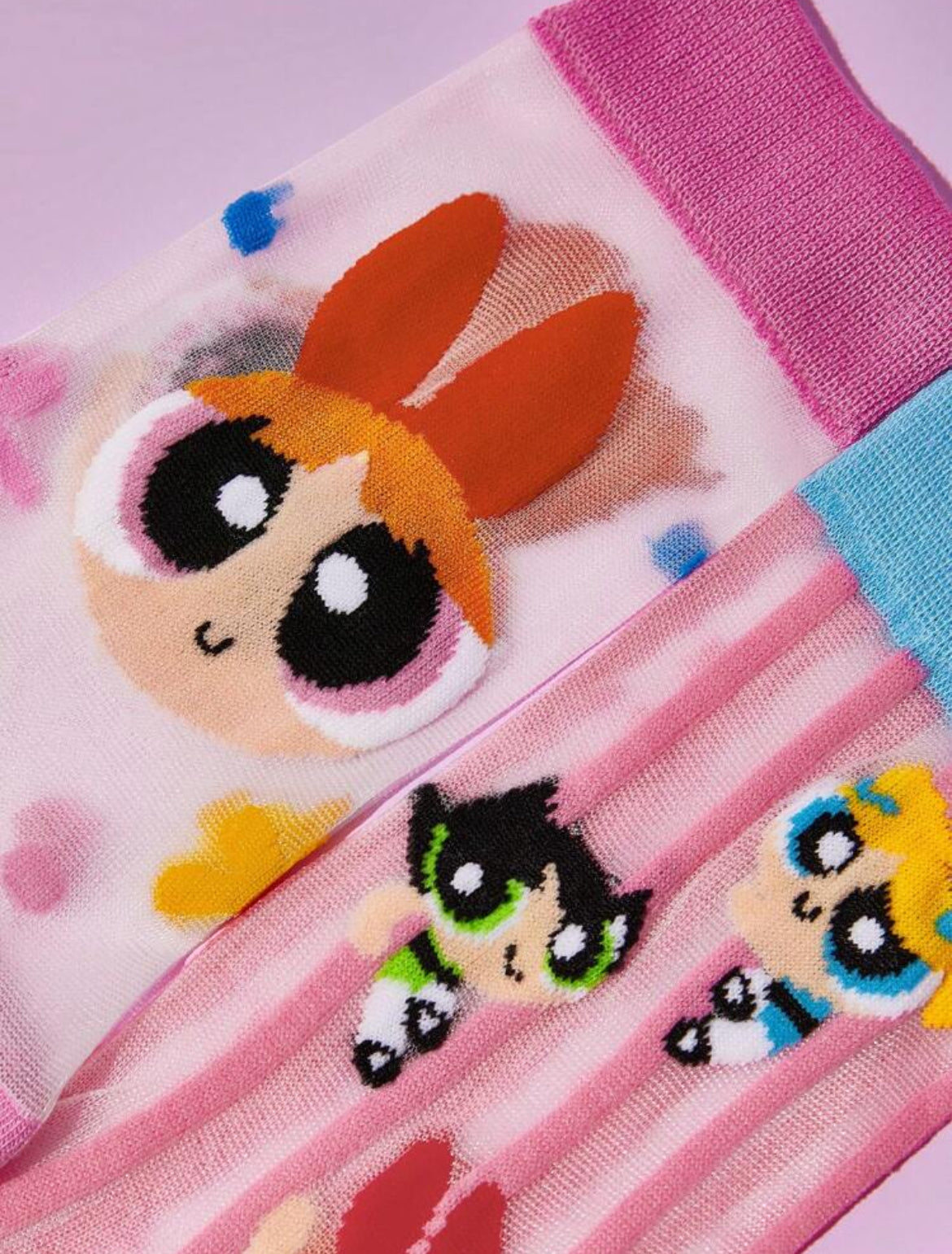 THE POWERPUFF GIRLS 2 Pairs Super Thin Cartoon Heart & Polka Dot Pattern Socks Crystal Stockings For Women, Breathable & Soft, Suitable For Spring & Summer Daily Wear,Y2K