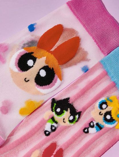 THE POWERPUFF GIRLS 2 Pairs Super Thin Cartoon Heart & Polka Dot Pattern Socks Crystal Stockings For Women, Breathable & Soft, Suitable For Spring & Summer Daily Wear,Y2K