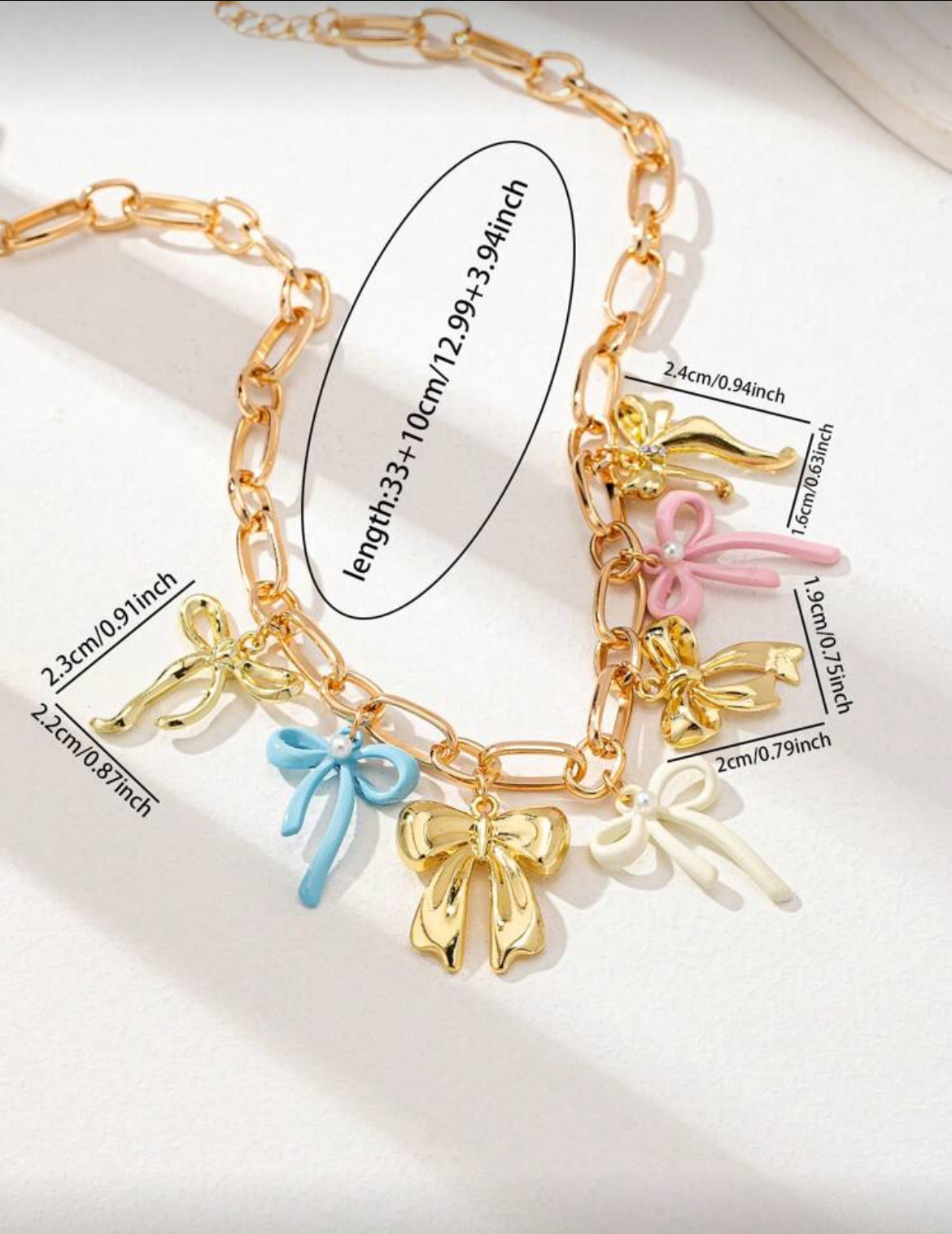 Colorful Bow Charm Necklace , American European Multi Charms Necklaces Jewelry , Collarbone Chain Necklaces With Bows Pendant , Fashionable Jewelry For Daily Wear