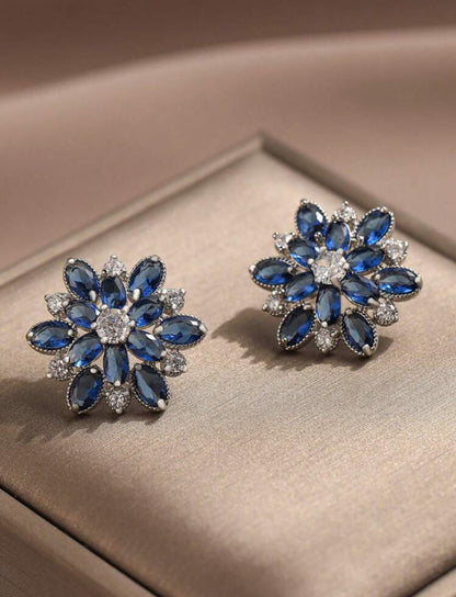 Romantic Flower Cubic Zirconia Big Stud Earrings For Women