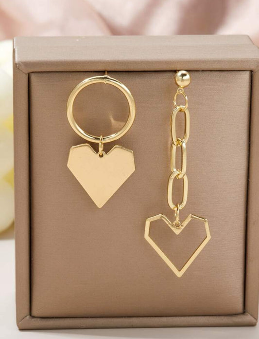 Heart Mismatched Golden Earrings
