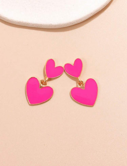 Hot Pink Heart Drop Earrings