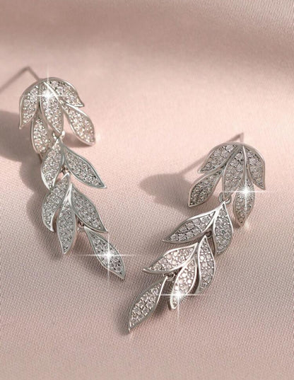 Elegant Cubic Zirconia Leaf Dangle Earrings For Women Wedding Dresses Ladies Jewelry For Daily Decoration, Banquet, Prom, Party Jewelry Gift