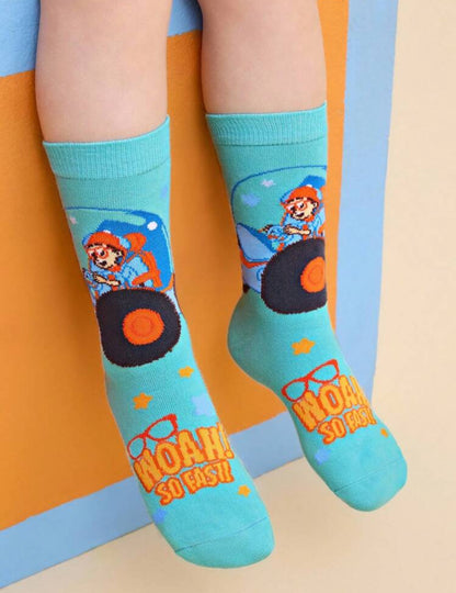 Blippi 4 Pairs Cotton Soft & Breathable Moisture-Wicking Kids Mid-Calf Socks Colorful Cute Cartoon Striped Pattern