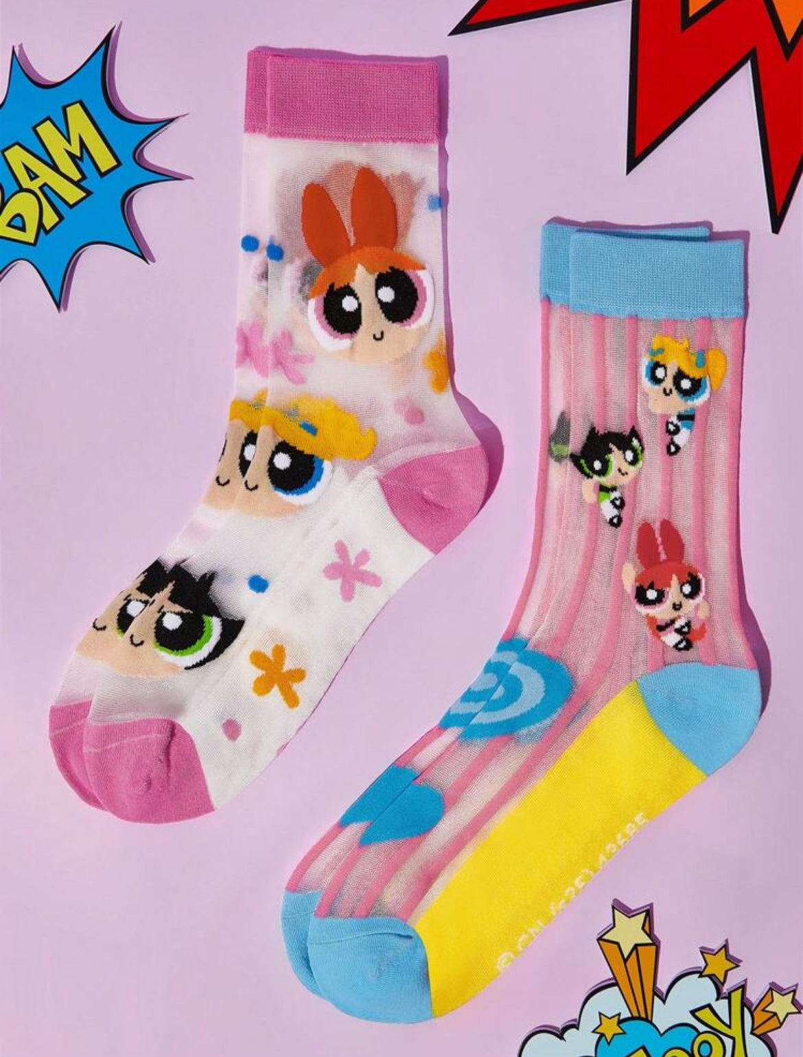 THE POWERPUFF GIRLS 2 Pairs Super Thin Cartoon Heart & Polka Dot Pattern Socks Crystal Stockings For Women, Breathable & Soft, Suitable For Spring & Summer Daily Wear,Y2K