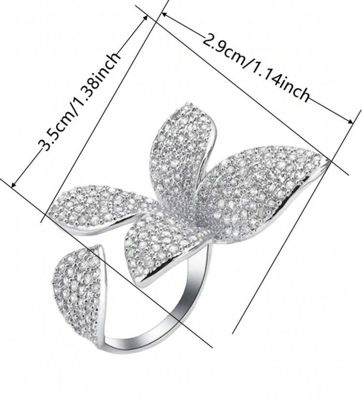 1pc Elegant Cubic Zirconia Butterfly Ring, Women's Wedding Engagement Party Jewelry, Gift