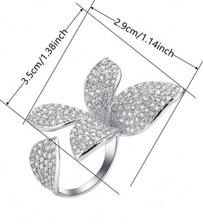 1pc Elegant Cubic Zirconia Butterfly Ring, Women's Wedding Engagement Party Jewelry, Gift
