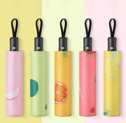Fully Automatic One-Touch Open Peach Fruit Print Umbrella, 8K Sun Blocking Anti-UV Parasol, Cute Compact Folding Rainproof Umbrella, Suitable For Travel, Wedding Photography, Gift, Water Repellent