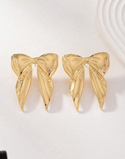 Metallic Bowknot Design Exaggerated Stud Earrings