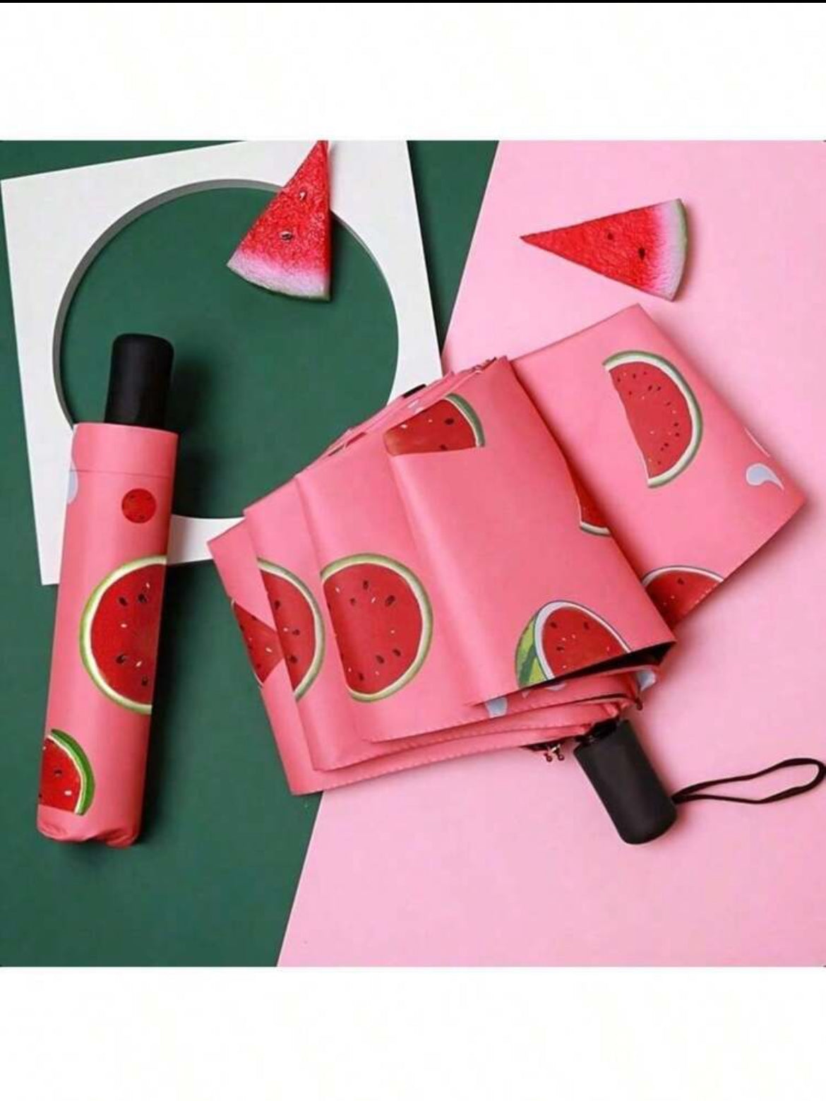 Fully Automatic One-Touch Open Watermelon Print Umbrella, 8K Sun Blocking Anti-UV Parasol, Cute Compact Folding Rainproof Umbrella, Suitable For Travel, Wedding Photography, Gift, Water Repellent