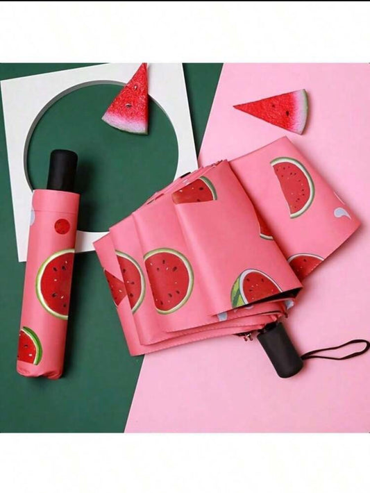 Fully Automatic One-Touch Open Watermelon Print Umbrella, 8K Sun Blocking Anti-UV Parasol, Cute Compact Folding Rainproof Umbrella, Suitable For Travel, Wedding Photography, Gift, Water Repellent