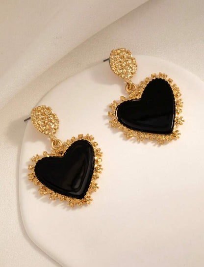 Geometric Embossed Heart Resin Embellished Earrings