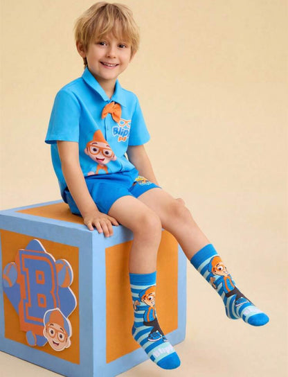 Blippi 4 Pairs Cotton Soft & Breathable Moisture-Wicking Kids Mid-Calf Socks Colorful Cute Cartoon Striped Pattern