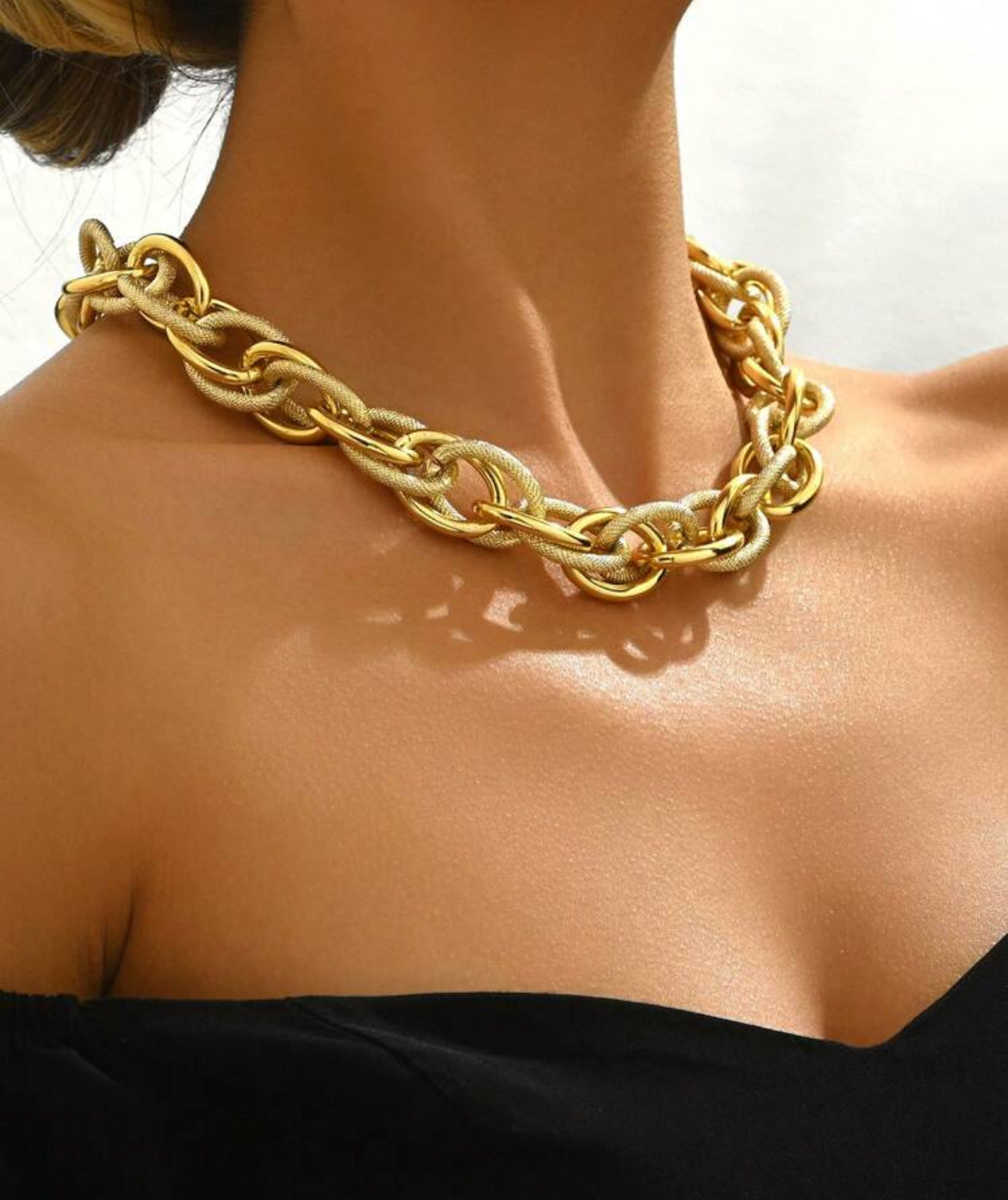 Asymmetrical Chain Necklace, Chunky Oversized Collar Lock Chain, Gold Color
