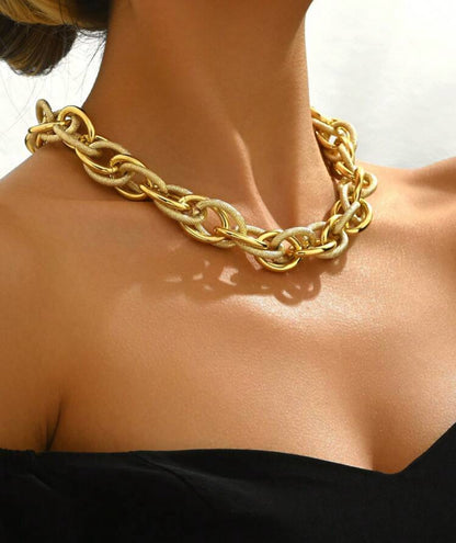 Asymmetrical Chain Necklace, Chunky Oversized Collar Lock Chain, Gold Color