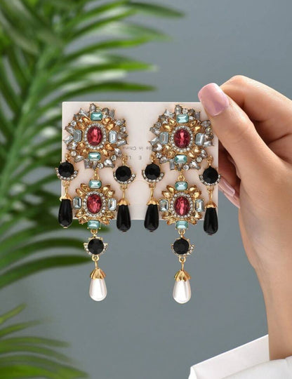 Vintage Gorgeous Rhinestone Faux Pearl Chandelier Earrings For Women Elegant Exquisite Jewelry