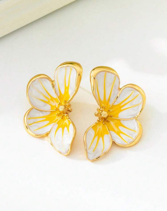 Hand-Painted Enamel Lightweight Golden Drop Earrings