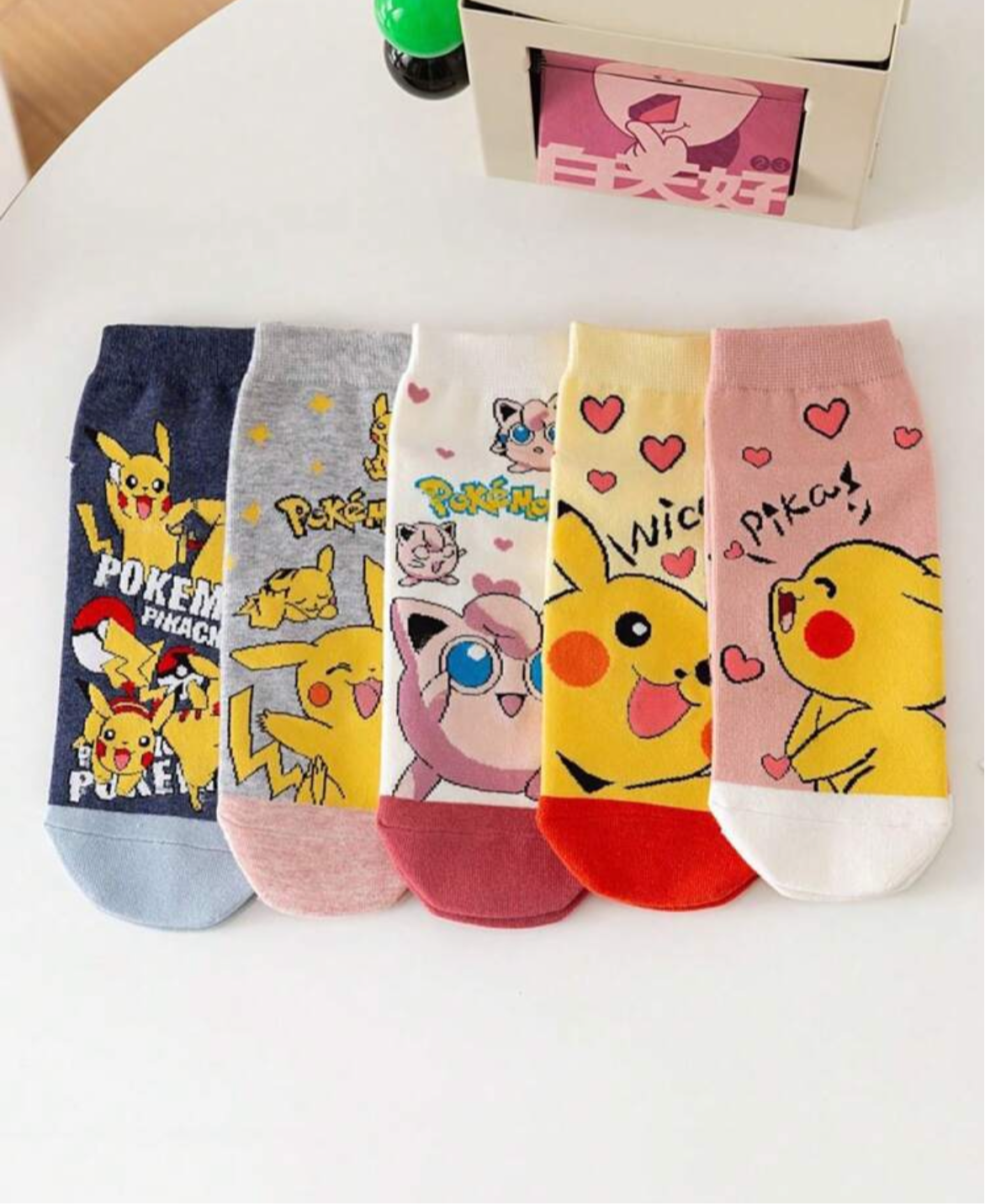 pokemon 5 Pairs Women's Pokemon Cartoon Cute Pikachu & Striped Breathable Ankle Socks, Suitable For Daily Wear