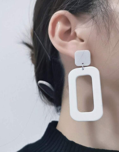 White Geometric Drop Earring