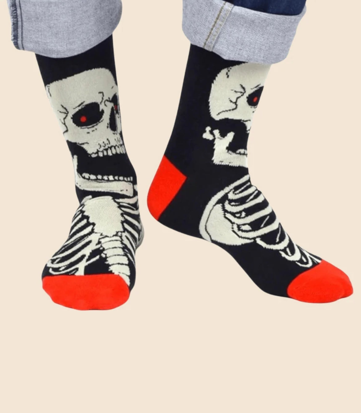 2 Pairs Fun/Horror Patterned Mid-Calf Socks, Suitable for Party and Daily Wear