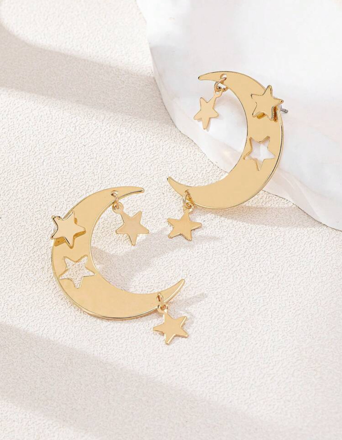 2pcs/Set Star Moon Alloy Hollow Crescent Pendant Five Star Women's Earrings