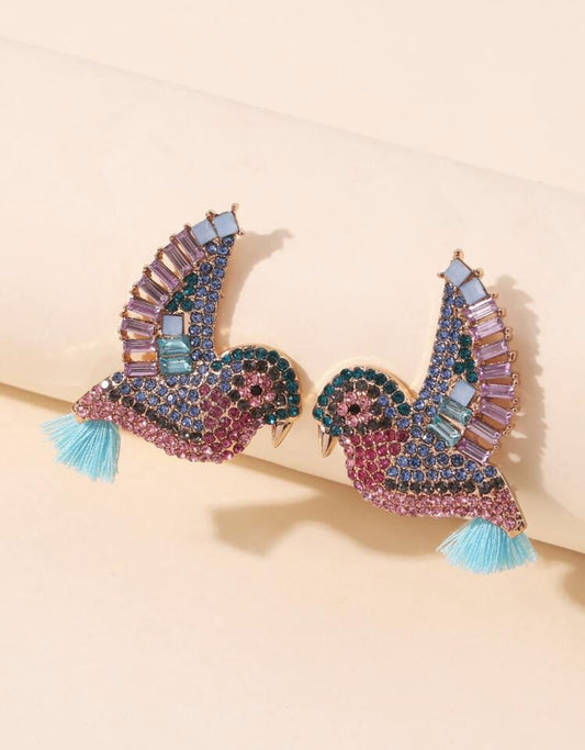 Rhinestone Bird Design Stud Earrings