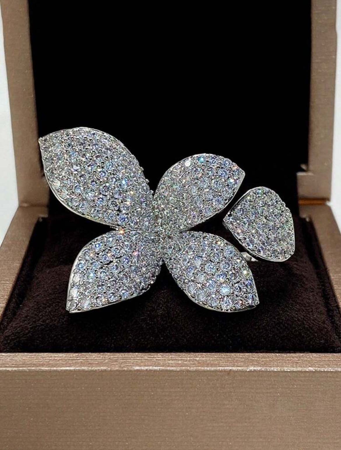 1pc Elegant Cubic Zirconia Butterfly Ring, Women's Wedding Engagement Party Jewelry, Gift