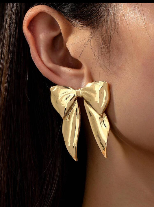 Metallic Bowknot Design Exaggerated Stud Earrings