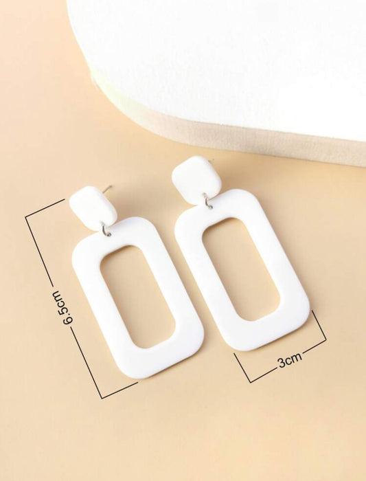 White Geometric Drop Earring