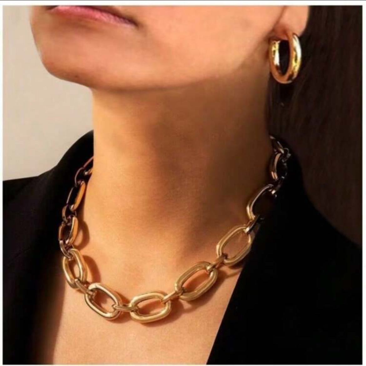 Exaggerated Punk Hip-Hop Geometric Hollow Clavicle Thick Chain Necklace