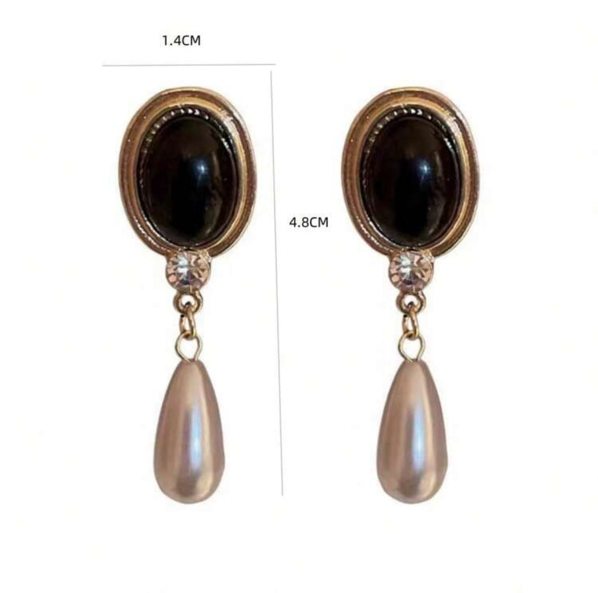 Vintage Black Faux Pearl Teardrop Dangle Earrings
