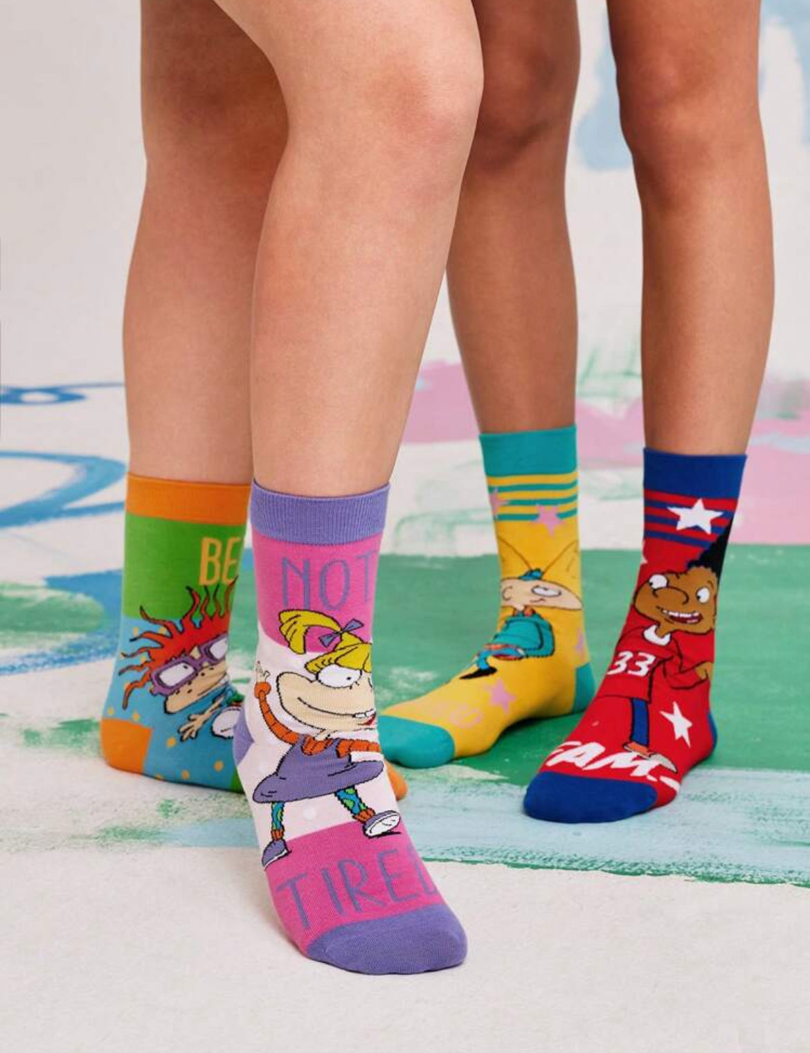 Nick 90s 2 pair Set 90s Asymmetrical Cartoon Graphic Crew Socks