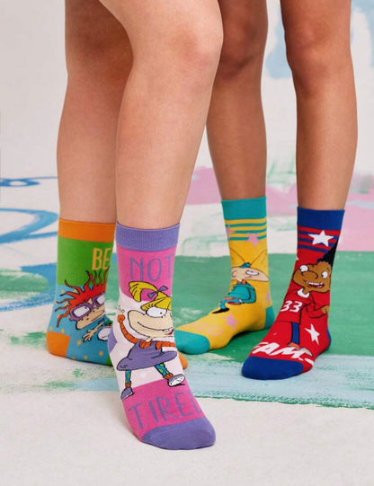 Nick 90s 2 pair Set 90s Asymmetrical Cartoon Graphic Crew Socks