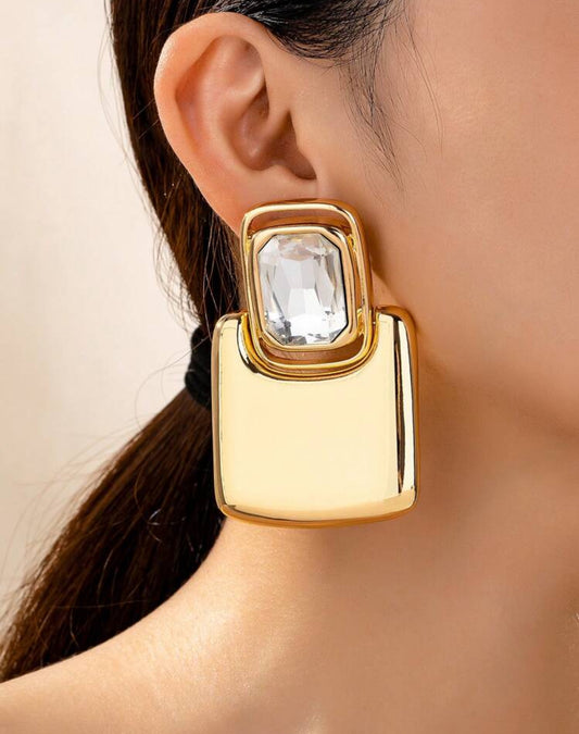 French Style Geometric Metal Square Stud Earrings, High-End Elegant Fashion Earrings For Women
