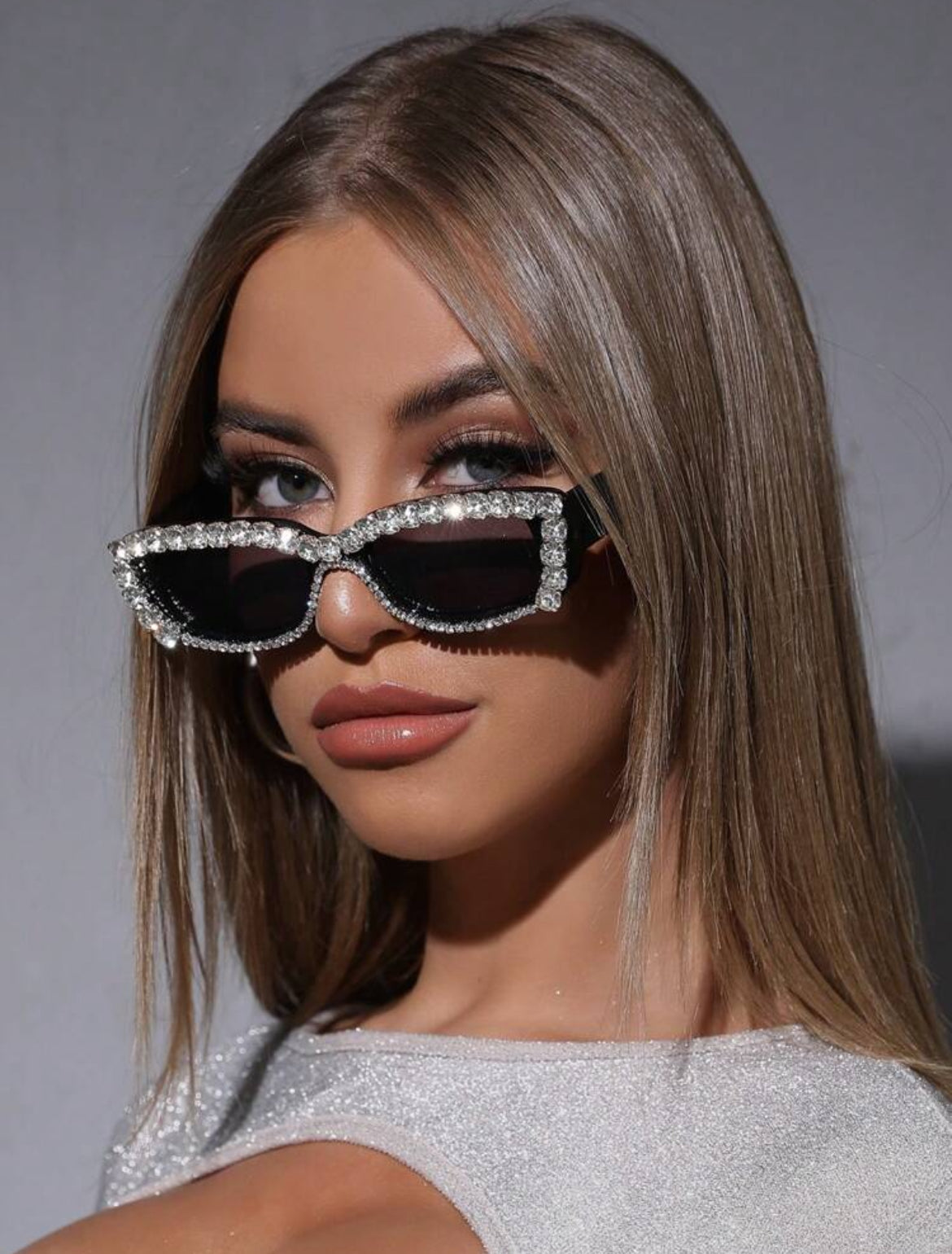 Small Rectangle Fashionable Glasses With Handmade Crystal Decorations