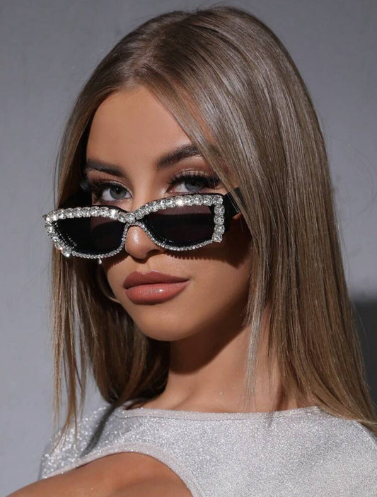 Small Rectangle Fashionable Glasses With Handmade Crystal Decorations