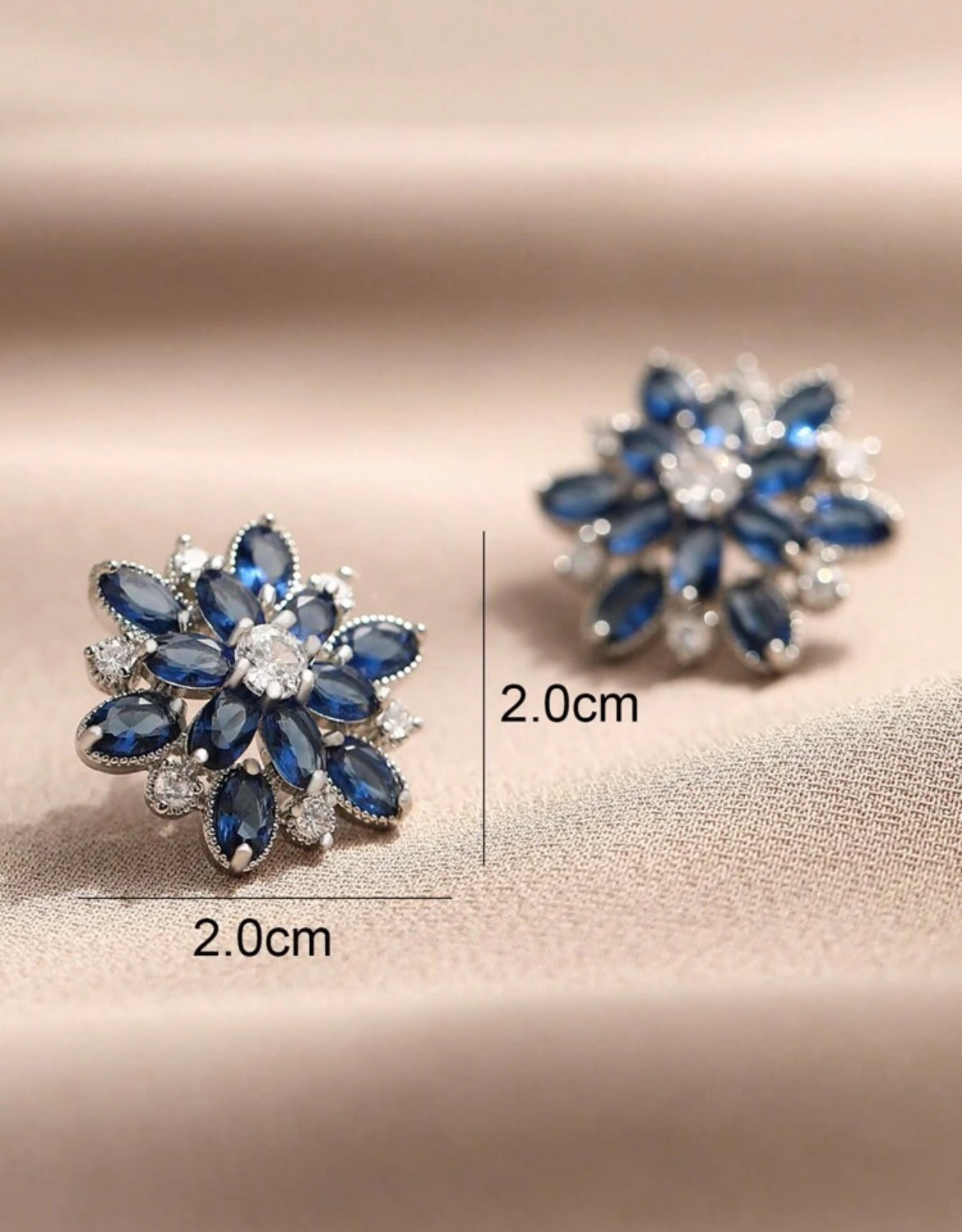 Romantic Flower Cubic Zirconia Big Stud Earrings For Women