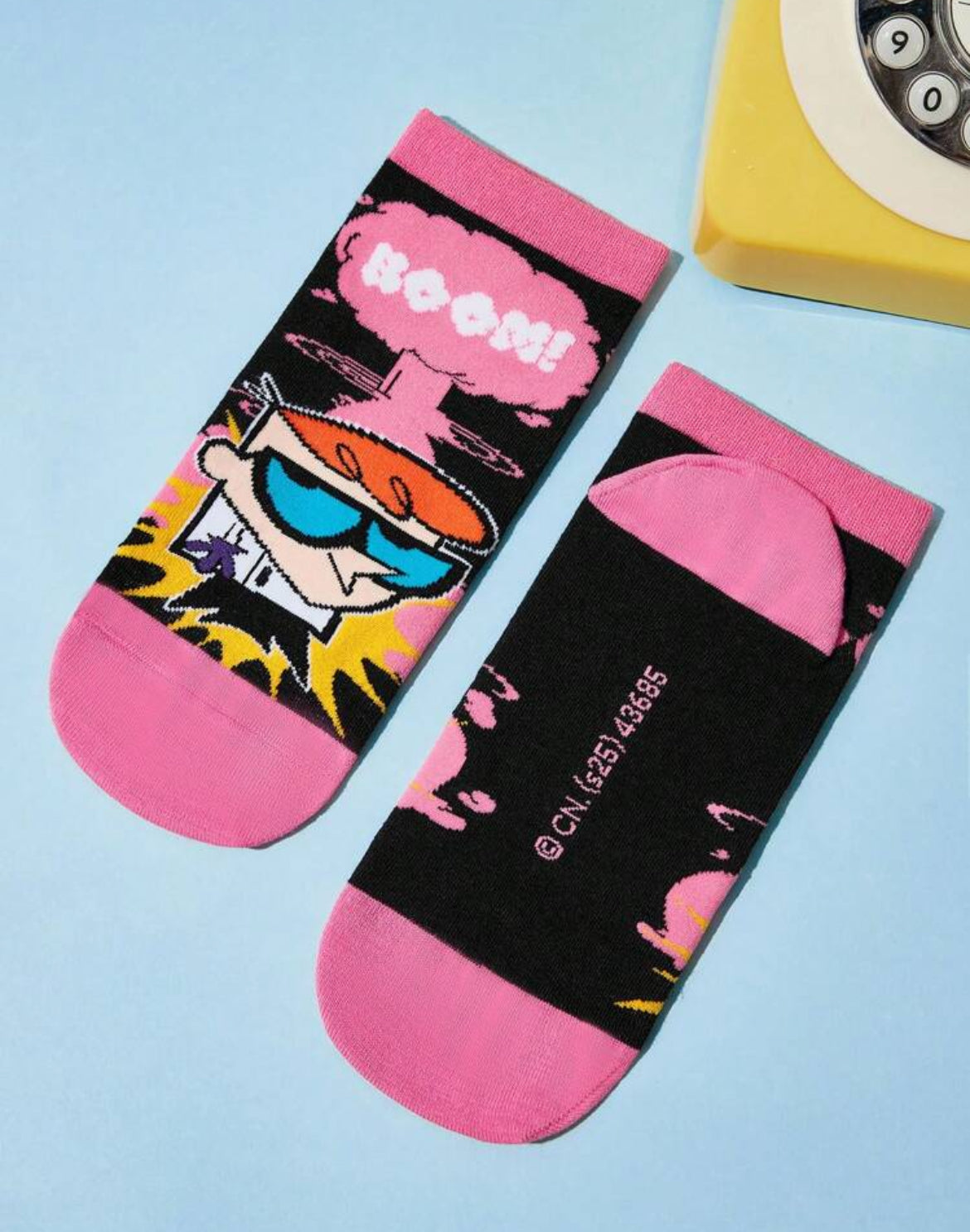 Dexter's Laboratory 3 Pairs Breathable Anti-Slip Cartoon Pattern Short Socks, Reinforced Heel, All Season Wear