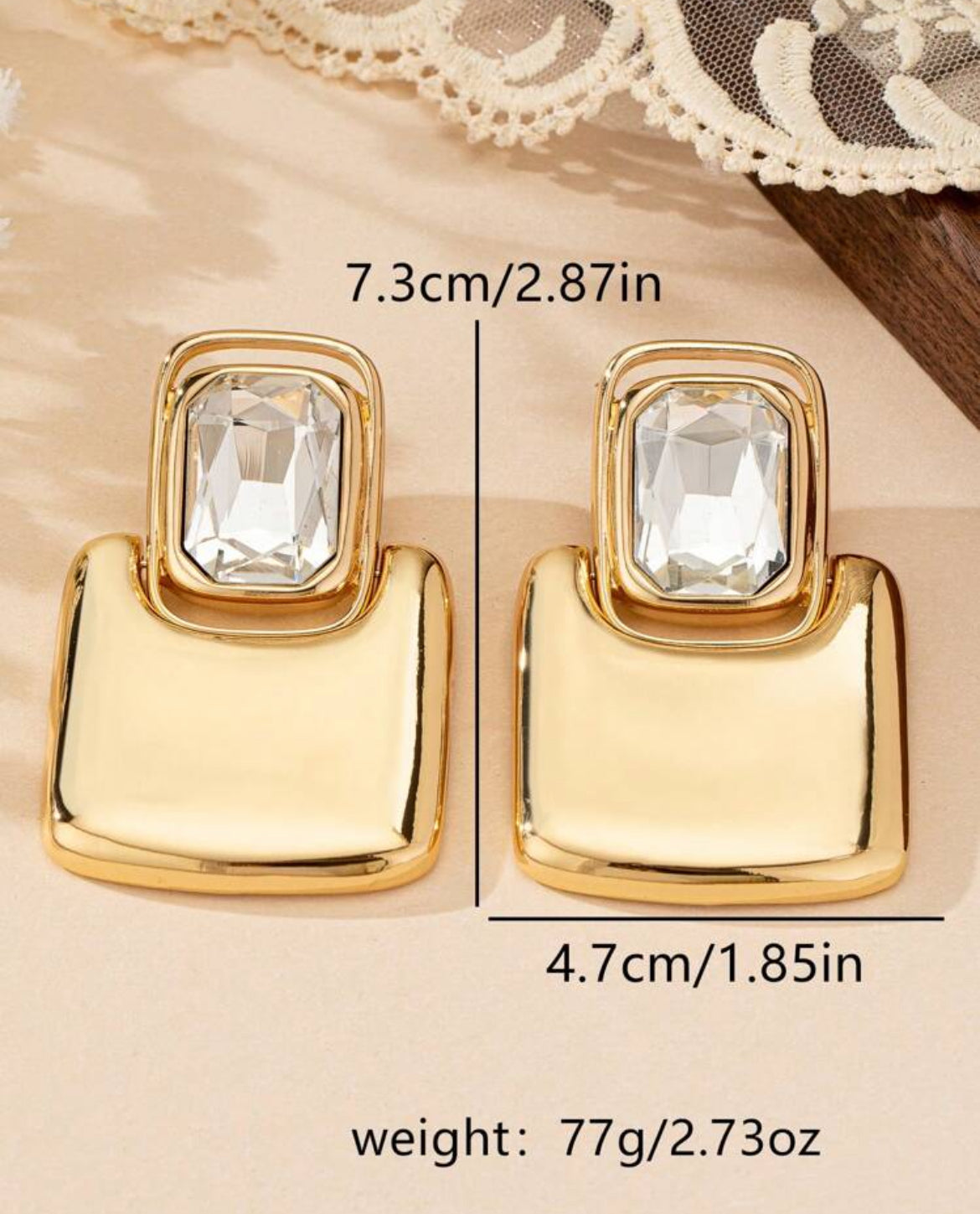French Style Geometric Metal Square Stud Earrings, High-End Elegant Fashion Earrings For Women