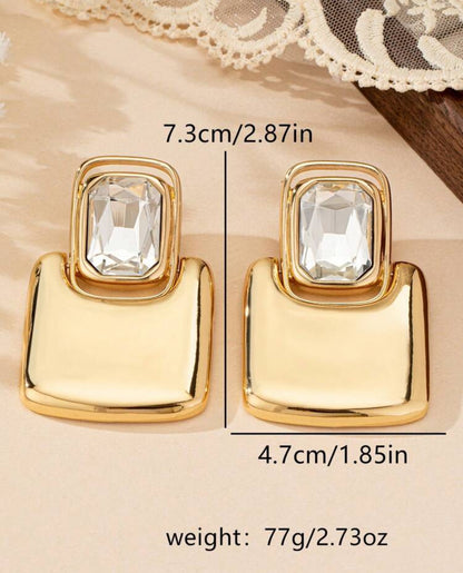 French Style Geometric Metal Square Stud Earrings, High-End Elegant Fashion Earrings For Women