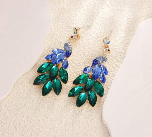 Luxury Peacock Earrings For Women, Fashion Rhinestone Crystal Pendant Earrings