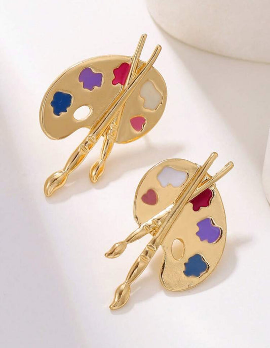 1 Pair Asymmetrical Asymmetric Colorful Enamel Palette Stud Earrings, Fashionable Simple Design, Versatile Style, Suitable For Women, Girls, Parties, Gifts, Daily Wear