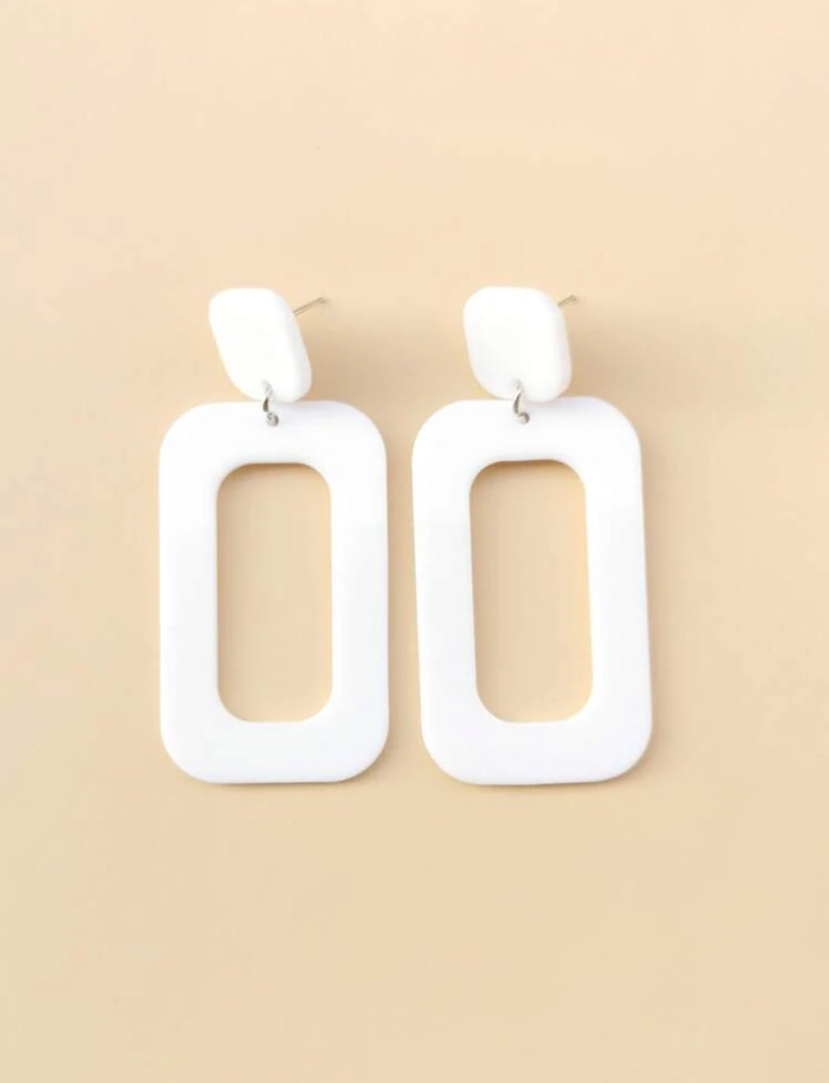 White Geometric Drop Earring