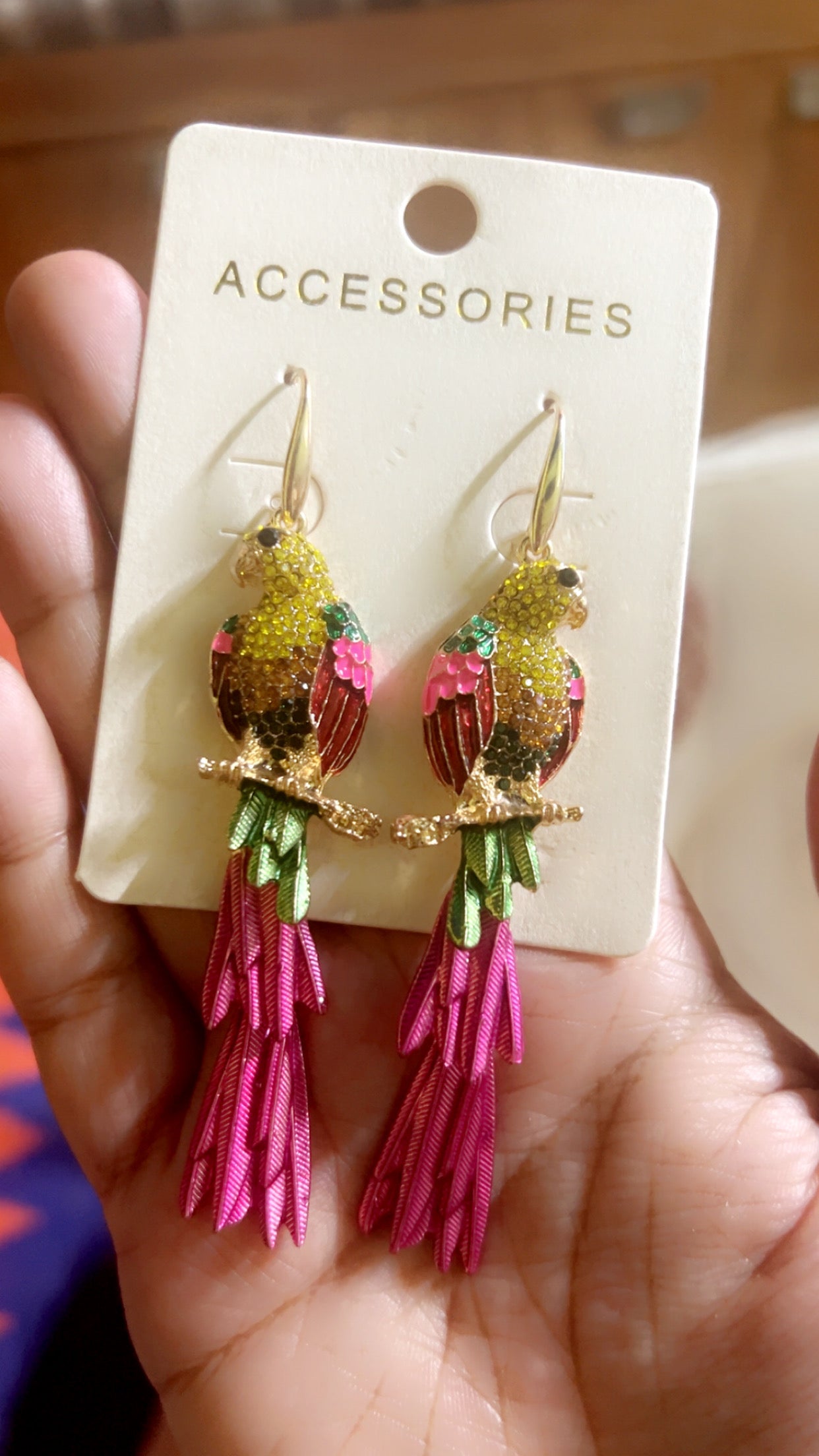 Exaggerated Zinc Alloy Enamel Earrings, Creative Geometric Animal Parrot Rhinestone Dangle Earrings For Women