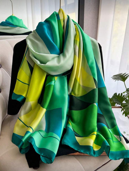 1pc Accessories/ Hijab Geometric Print Silky Feel Scarf, Simple Elegant Design, Suitable For Holiday, Shawl, Fashion Versatile Daily Wear