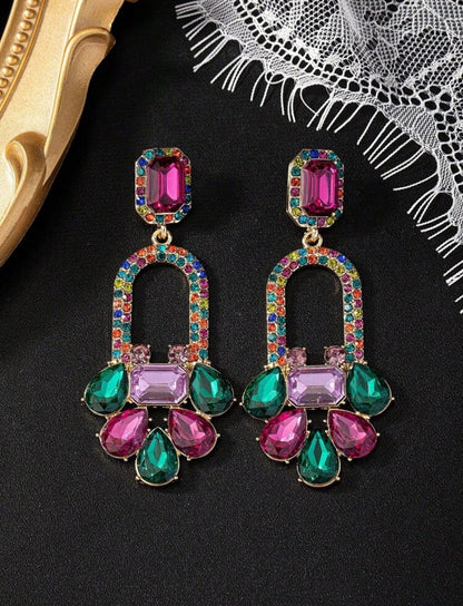 Exquisite Versatile High-End Gorgeous Geometric Full-Rhinestone Earrings